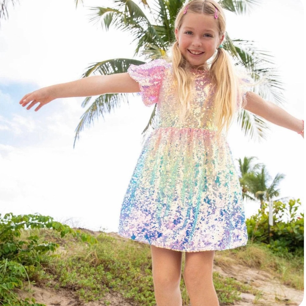 lola Pastel Rainbow Sequin Girls Dress